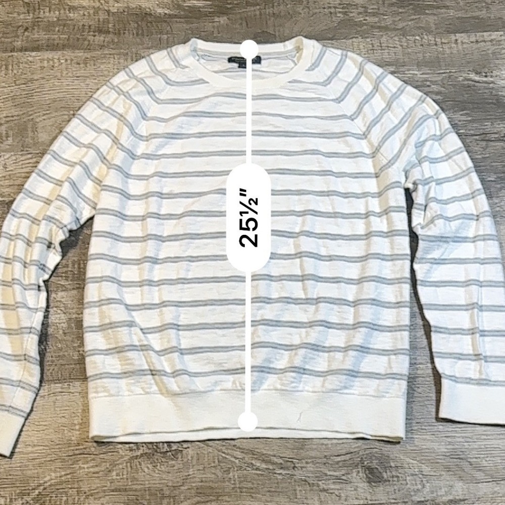 Banana Republic Mens White Grey Striped Cotton Slub Crewneck Sweater Large L - Picture 4 of 7